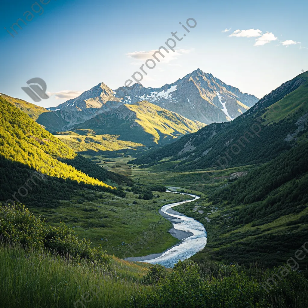 Mountain valley with a winding river and dramatic peaks - Image 2