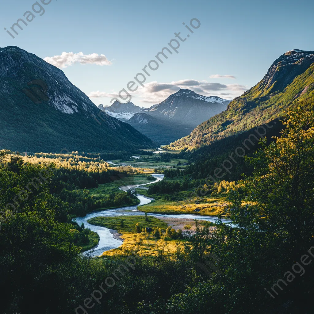 Mountain valley with a winding river and dramatic peaks - Image 4