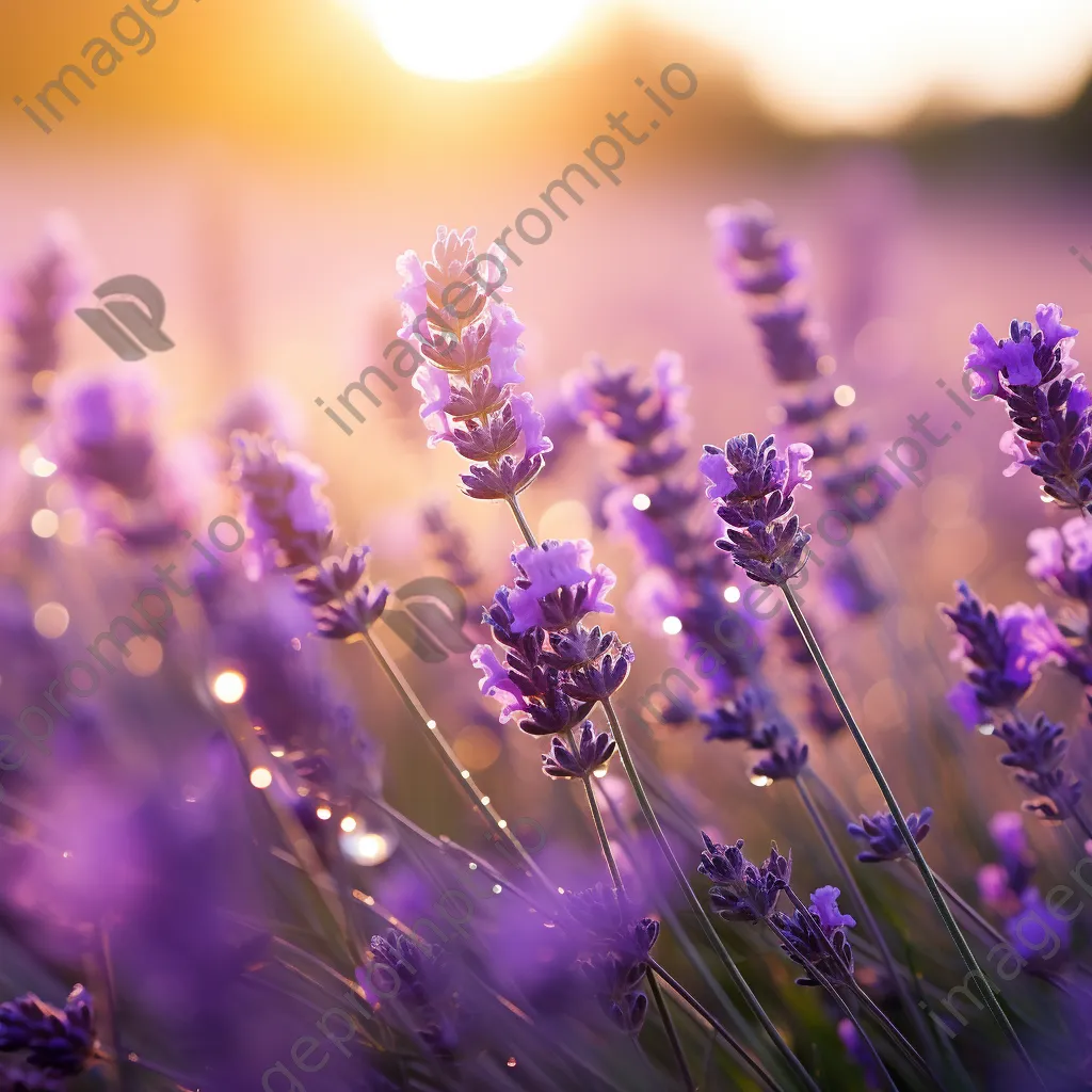 Close-up of lavender flowers with dew in the morning. - Image 1