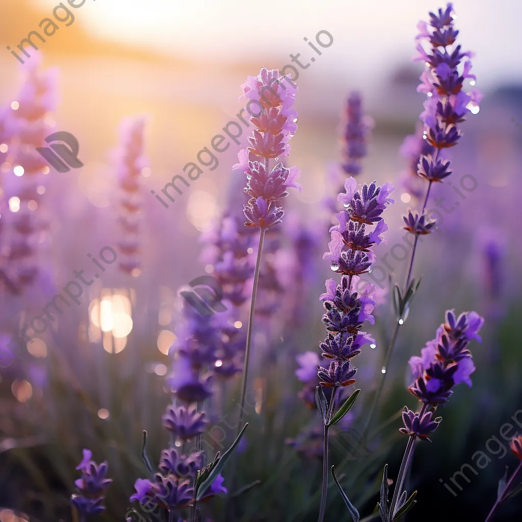 Close-up of lavender flowers with dew in the morning. - Image 3