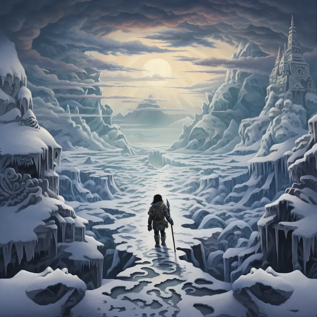 Fearless explorer journeying through icy landscape under pale arctic sky - Image 1