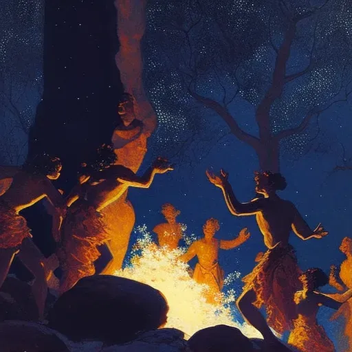 Traditional Aboriginal Corroboree Dance with campfire and stars - Image 1