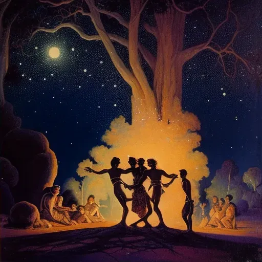 Traditional Aboriginal Corroboree Dance with campfire and stars - Image 2