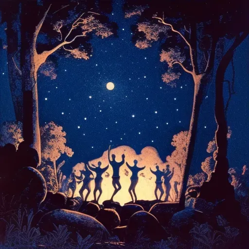 Traditional Aboriginal Corroboree Dance with campfire and stars - Image 3