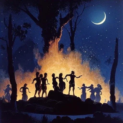 Traditional Aboriginal Corroboree Dance with campfire and stars - Image 4