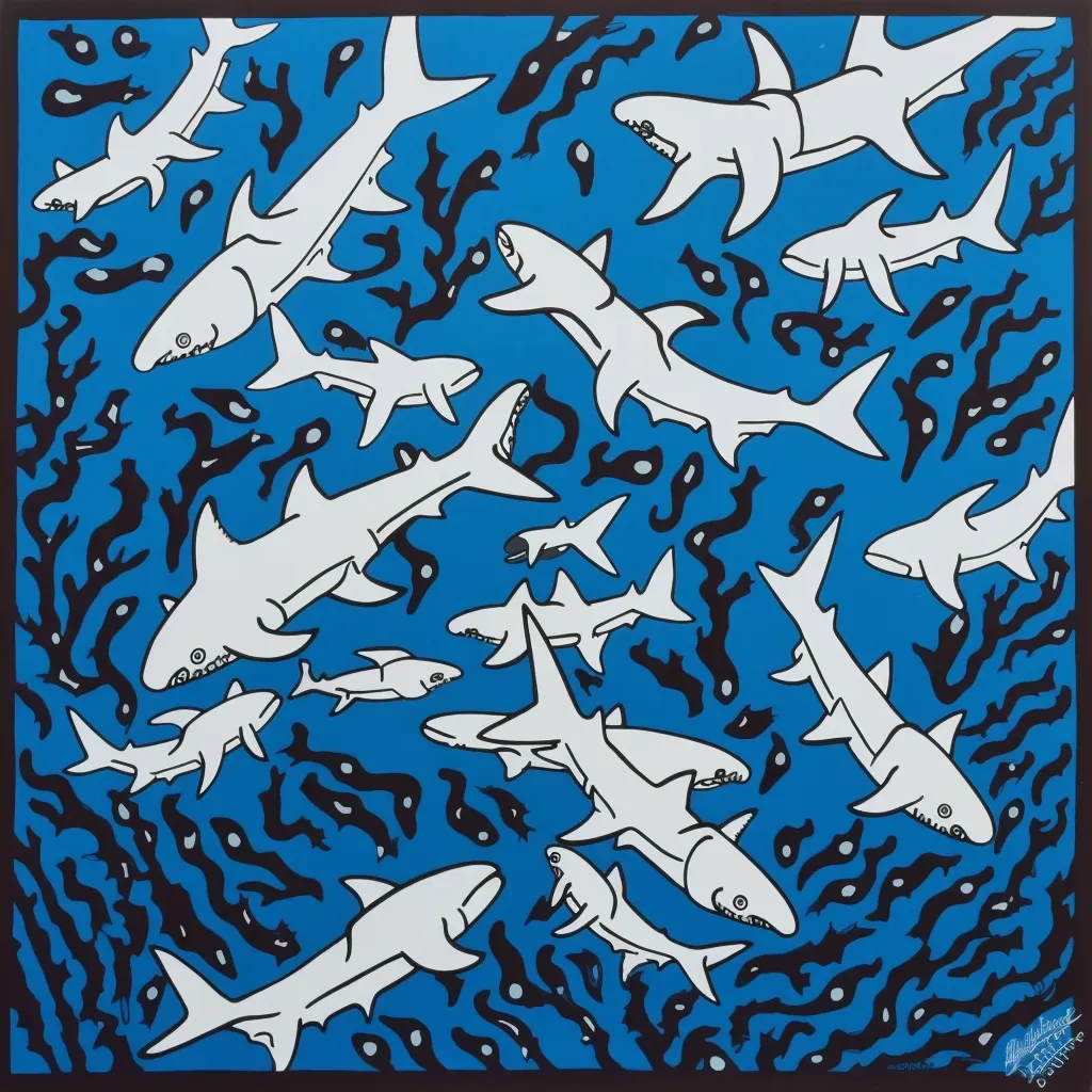 School of hammerhead sharks circling coral reef in deep blue sea - Image 2