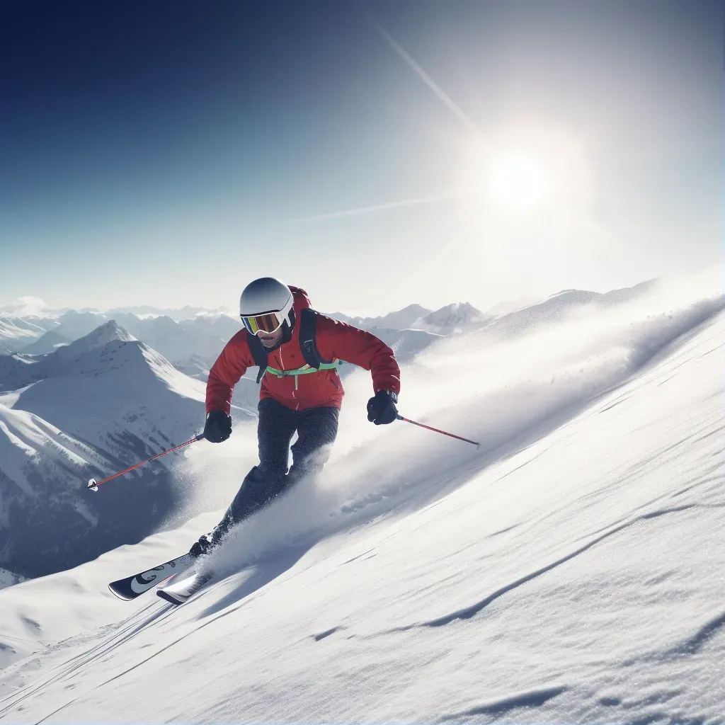 Downhill skier racing down snowy mountain slope - Image 1