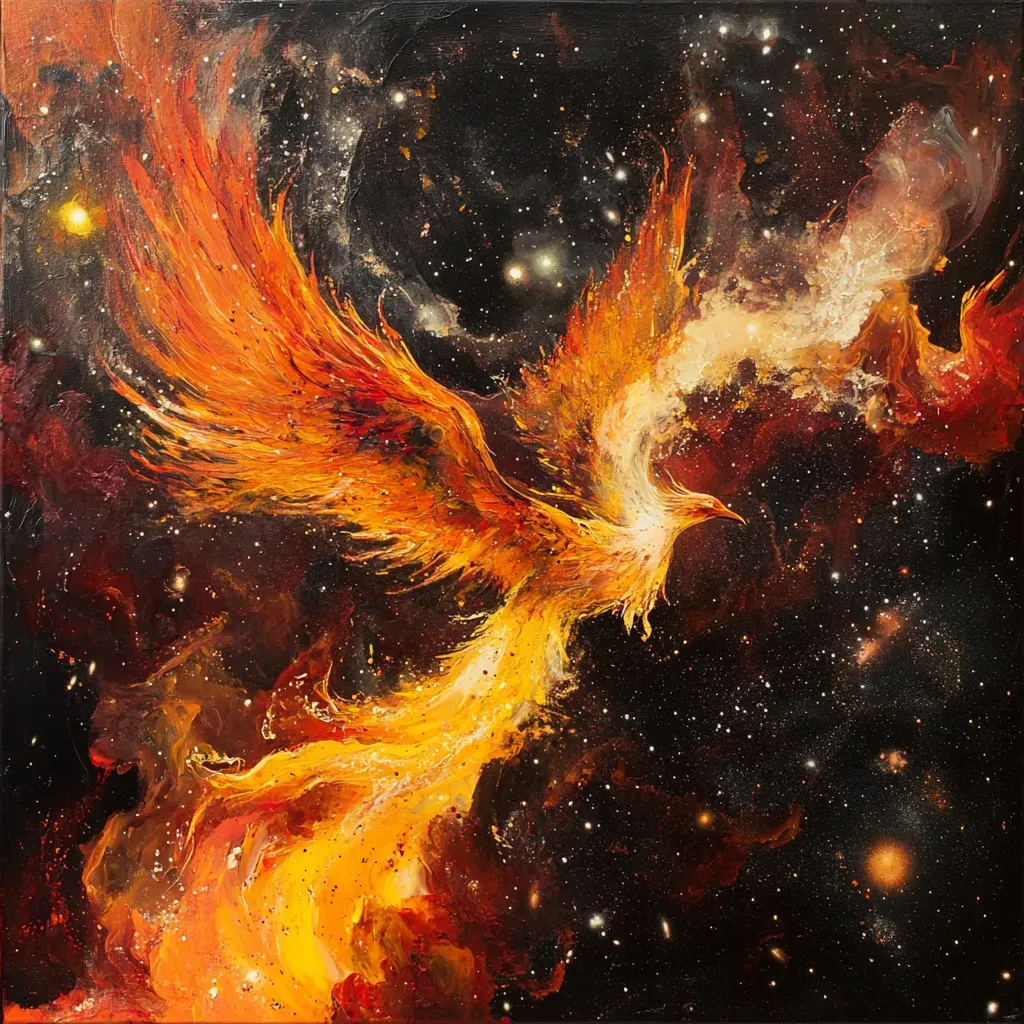 A fiery cosmic phoenix rising, depicting the continuous cycle of stellar death and rebirth - Image 3