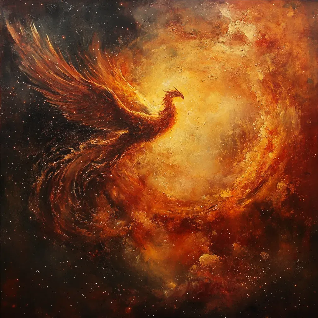 A fiery cosmic phoenix rising, depicting the continuous cycle of stellar death and rebirth - Image 4