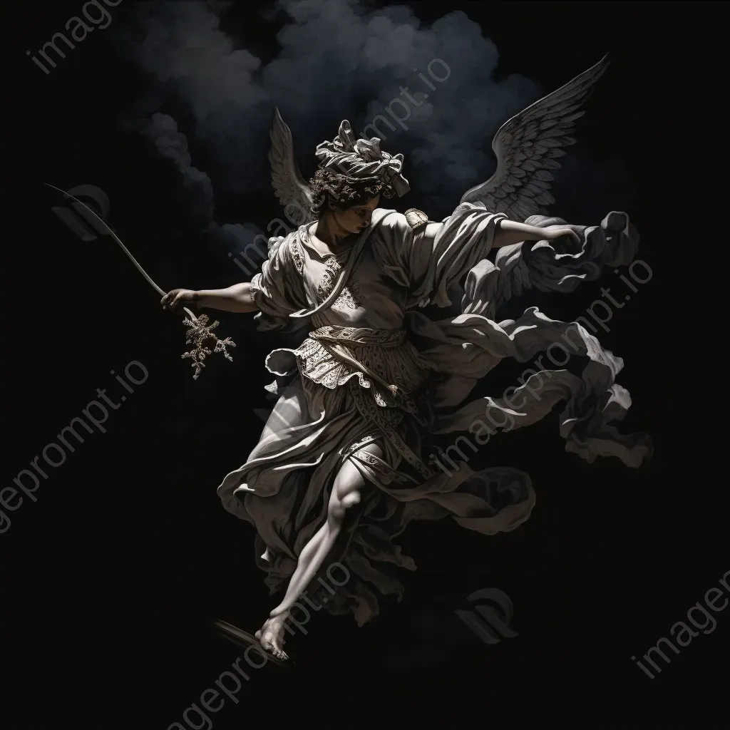 Dramatic chiaroscuro painting of Greek God Hermes with his caduceus staff - Image 3