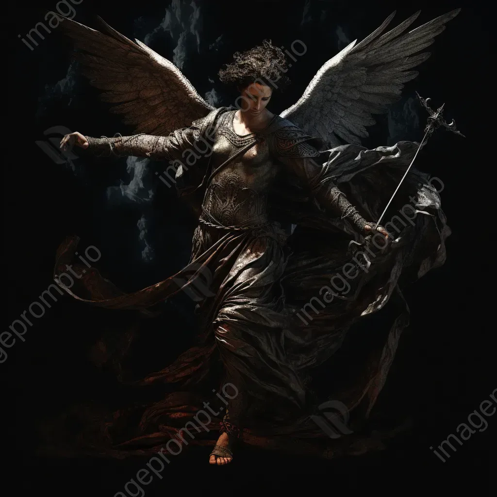 Dramatic chiaroscuro painting of Greek God Hermes with his caduceus staff - Image 4