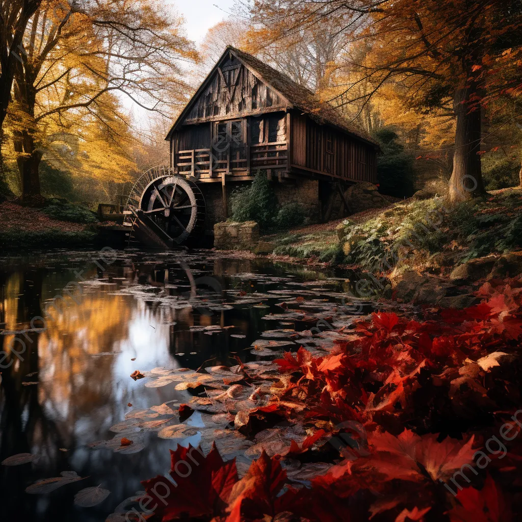 Traditional watermill with autumn foliage - Image 1