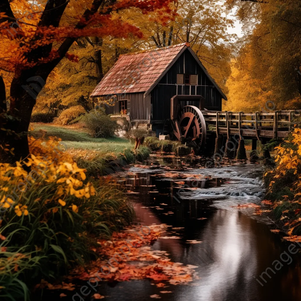 Traditional watermill with autumn foliage - Image 3