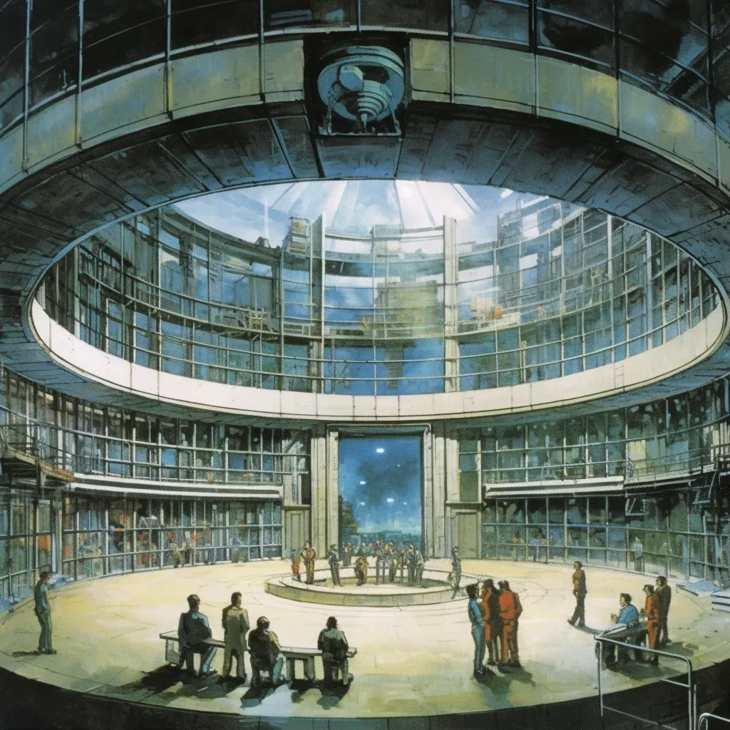 A circular structure symbolizing the panopticon concept with an invisible observer in an intriguing image. - Image 1