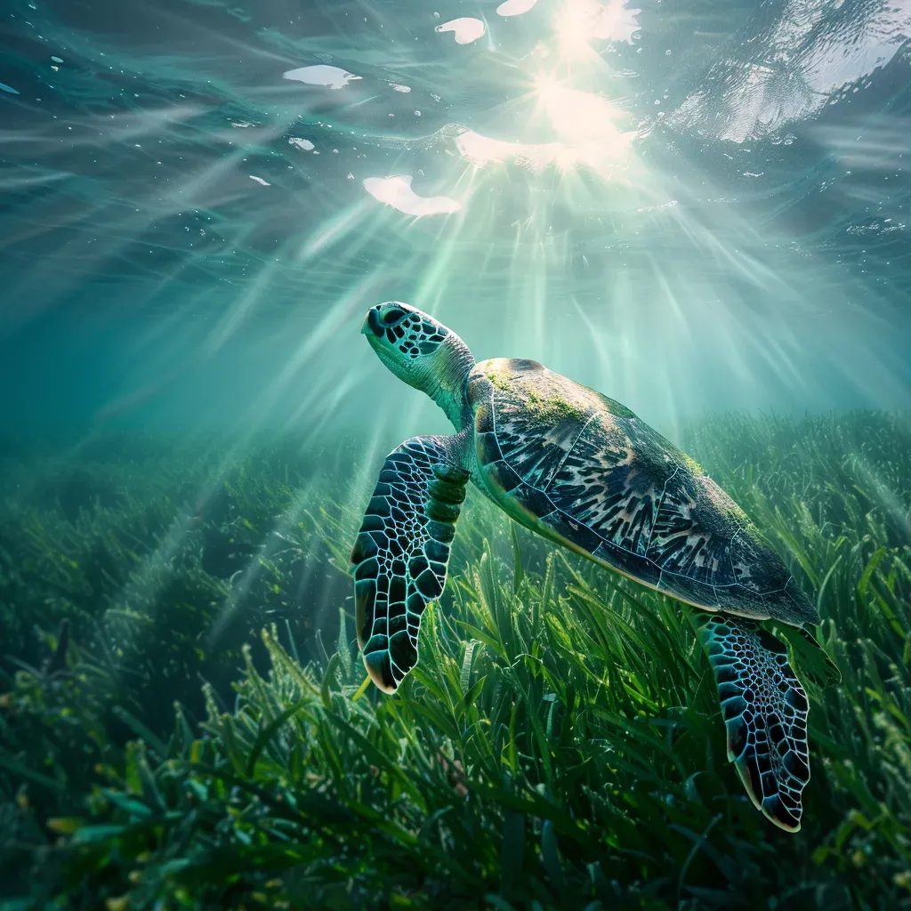 sea turtle in seagrass - Image 1