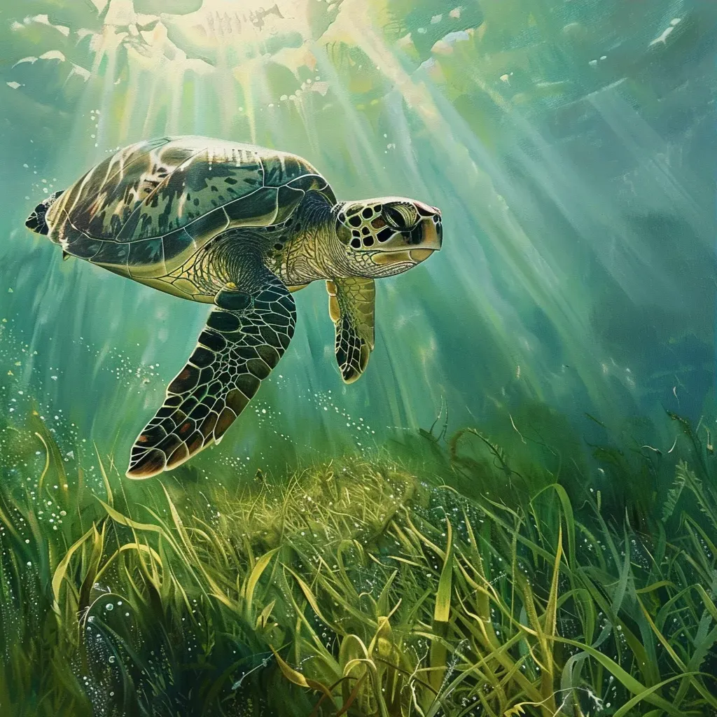 sea turtle in seagrass - Image 3