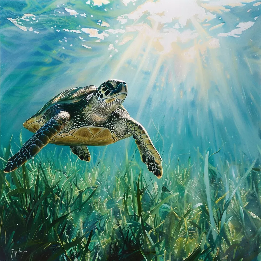 sea turtle in seagrass - Image 4