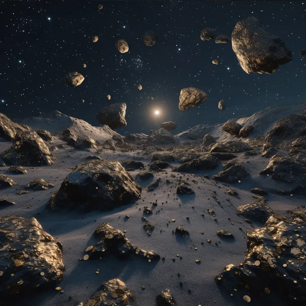 Dense asteroid field with various shapes and sizes against a backdrop of distant stars - Image 3