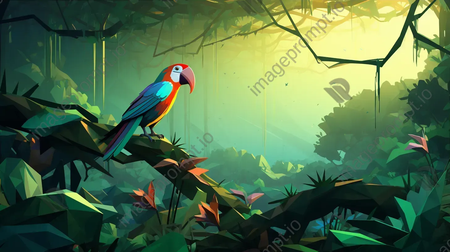 Lush, low poly rendering of a rainforest in vibrant green gradients - Image 3