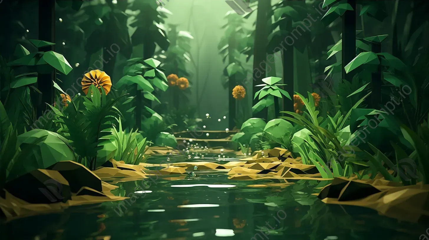 Lush, low poly rendering of a rainforest in vibrant green gradients - Image 4