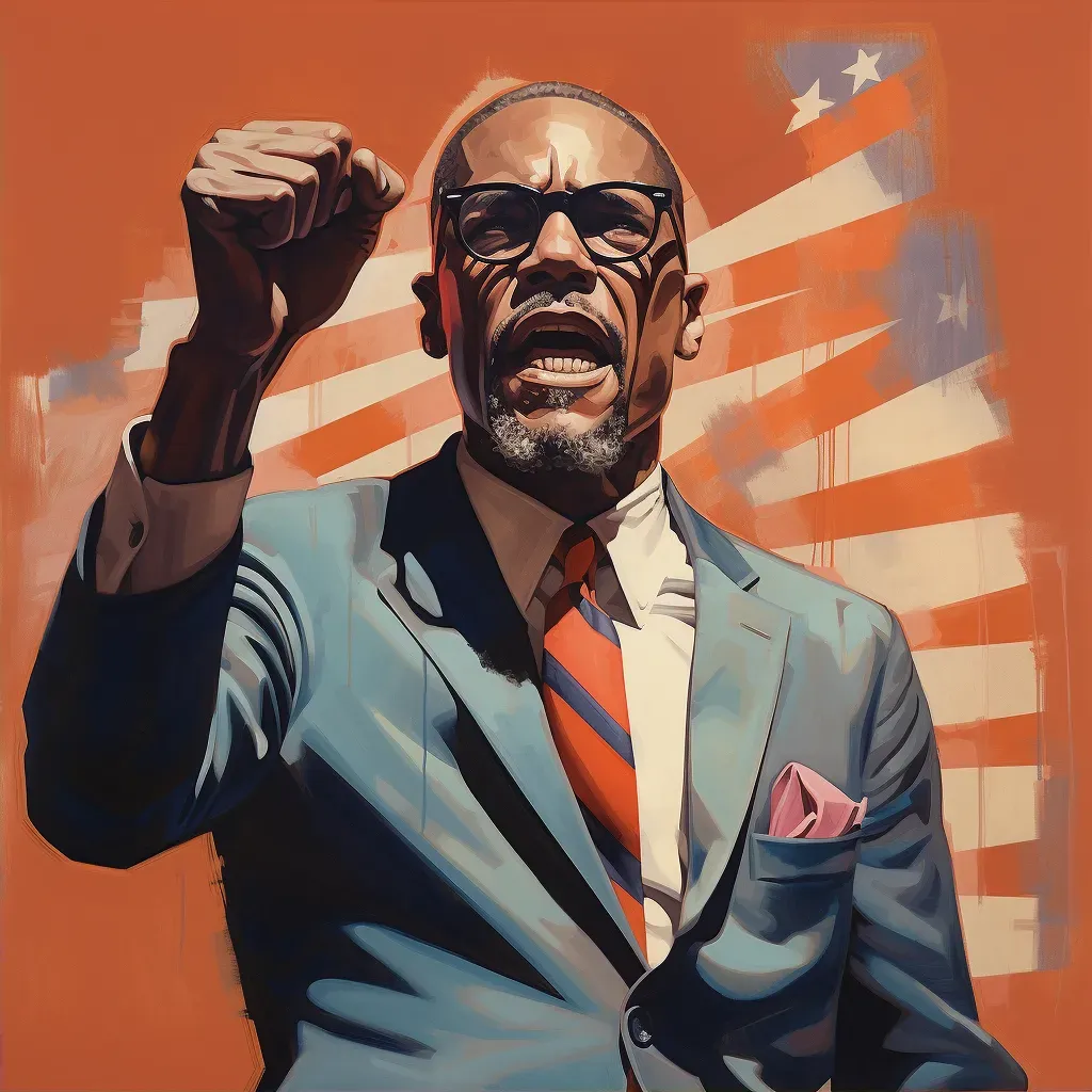 Malcolm X delivering passionate speech with American flag - Image 2