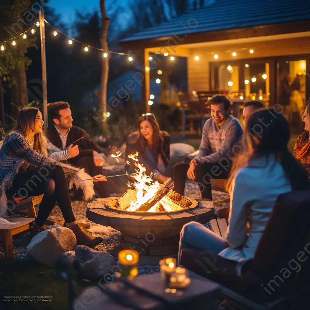 Friends around a bonfire during an Easter gathering at night - Image 2