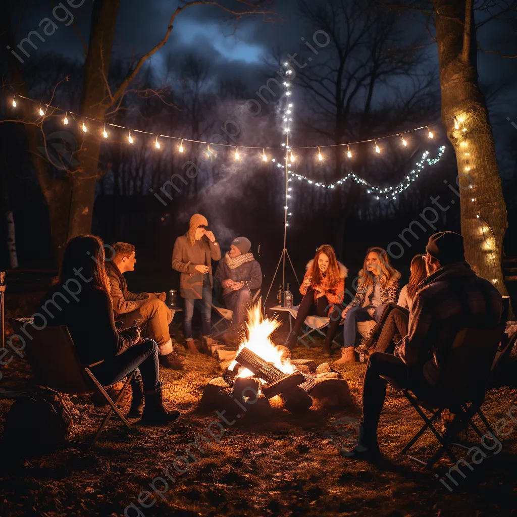 Friends around a bonfire during an Easter gathering at night - Image 4