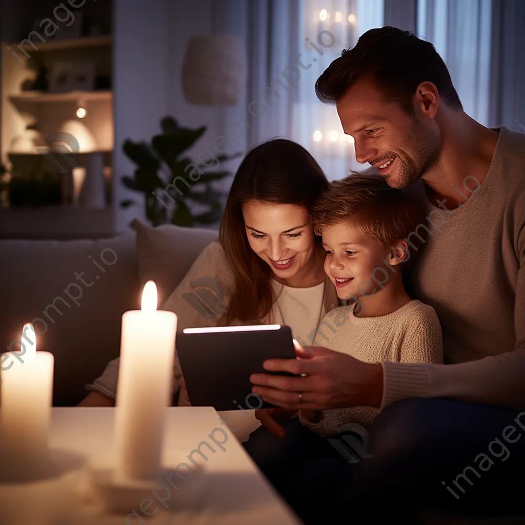 Family using a tablet to control smart home system - Image 1