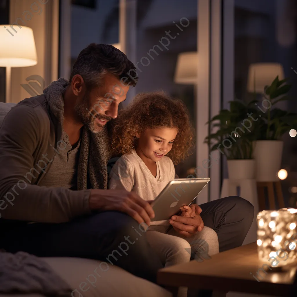 Family using a tablet to control smart home system - Image 2