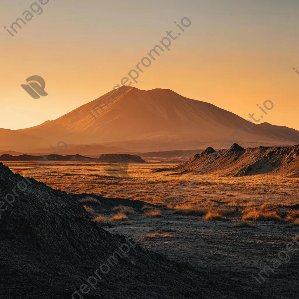 Remote volcano landscape during sunset with vibrant orange sky and shadows - Image 2