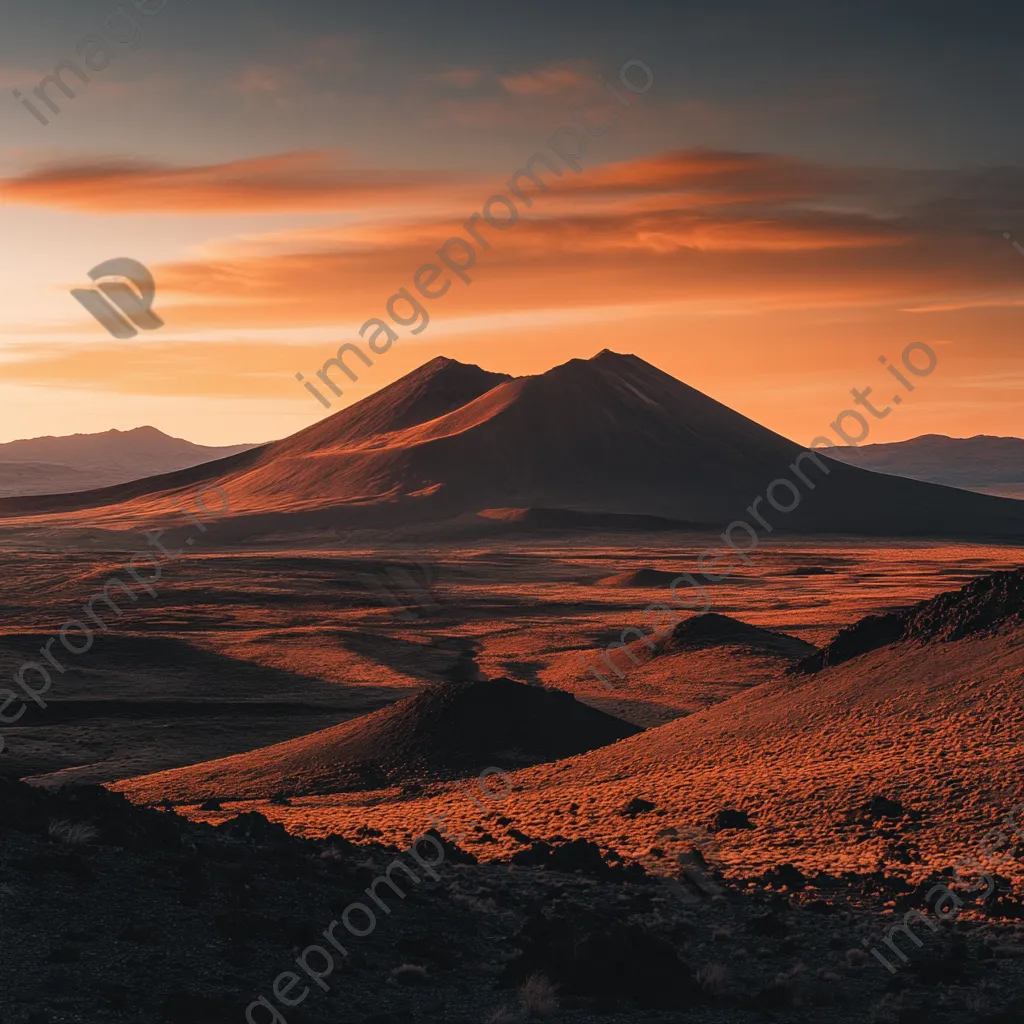 Remote volcano landscape during sunset with vibrant orange sky and shadows - Image 4