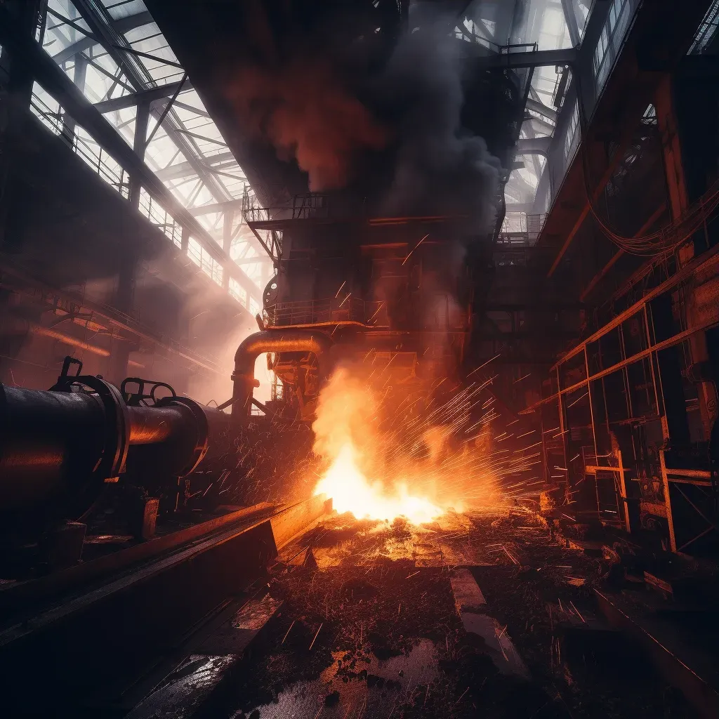 Illustration of a steel mill with molten metal flowing and sparks flying in an industrial setting - Image 3