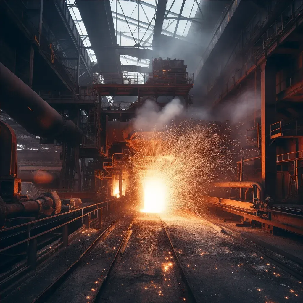 Illustration of a steel mill with molten metal flowing and sparks flying in an industrial setting - Image 4