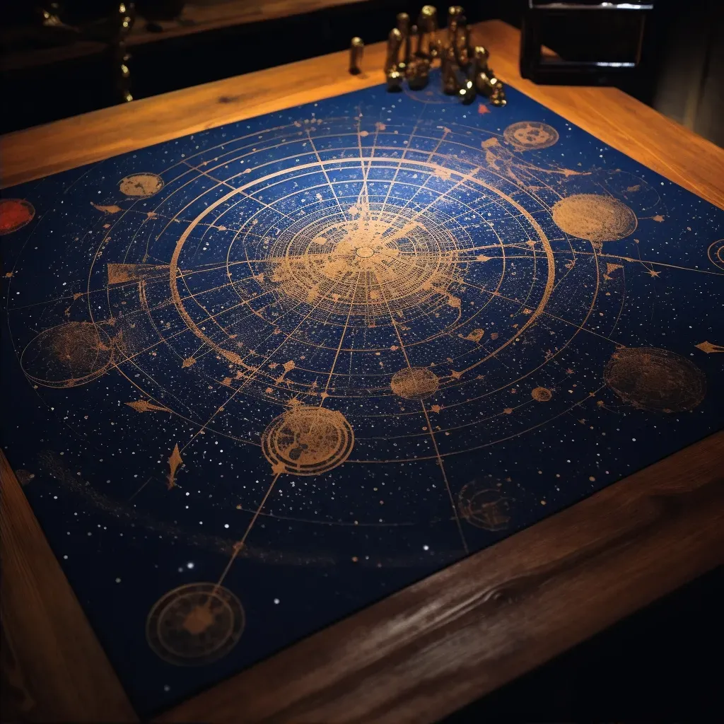 Intricate celestial map on an antique wooden table - Image 2