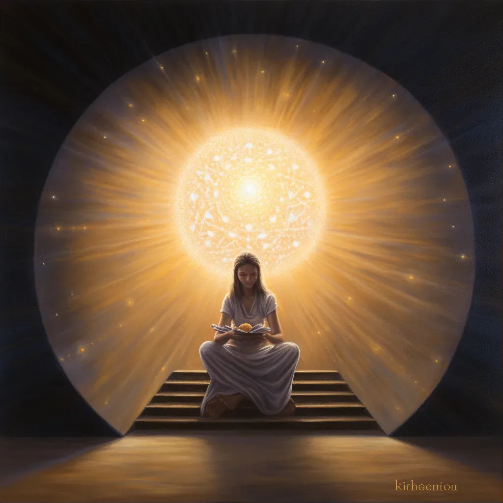 Image symbolizing enlightenment with human figure in radiant sphere of light - Image 1