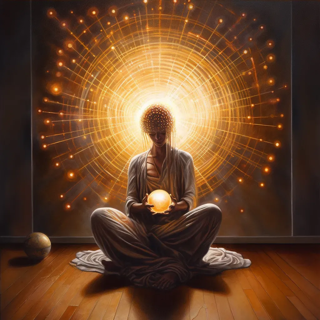 Image symbolizing enlightenment with human figure in radiant sphere of light - Image 4