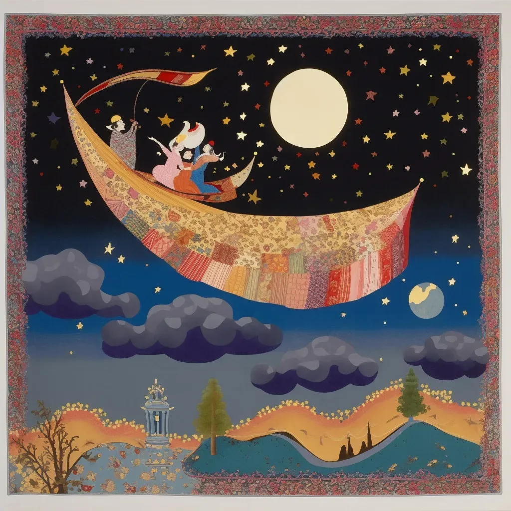 Image of a moonlit rendezvous on a flying carpet over dream landscapes - Image 4