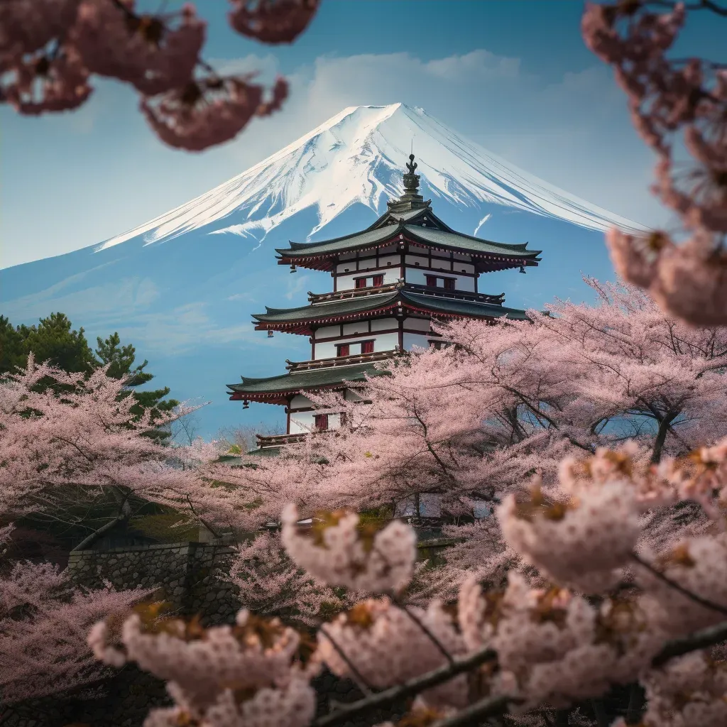 Samurai castle surrounded by cherry blossoms with Mount Fuji in the background - Image 4