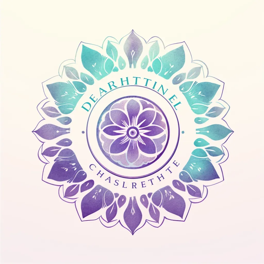 Artistic and abstract mandala icon health center logo in purple and turquoise colors - Image 2