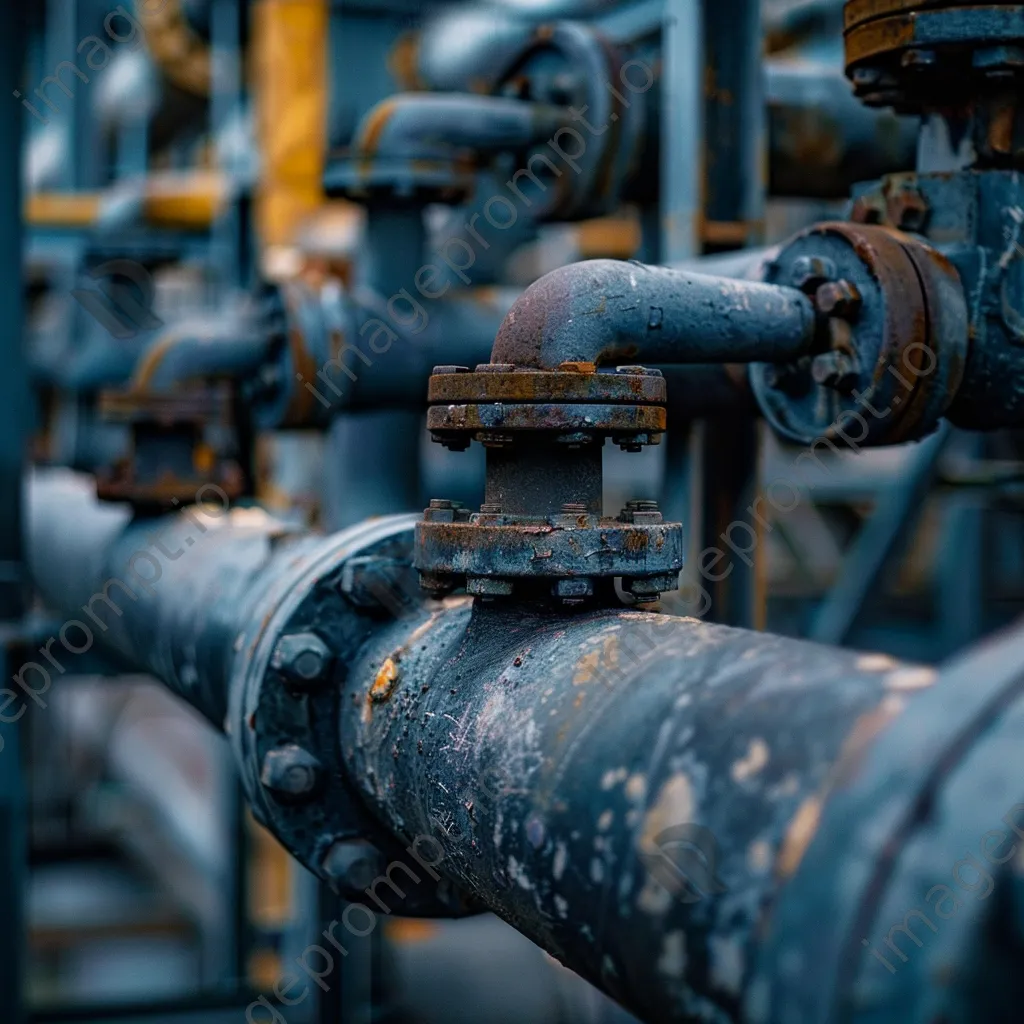 Close-up of intricate pipework at an oil refinery - Image 1