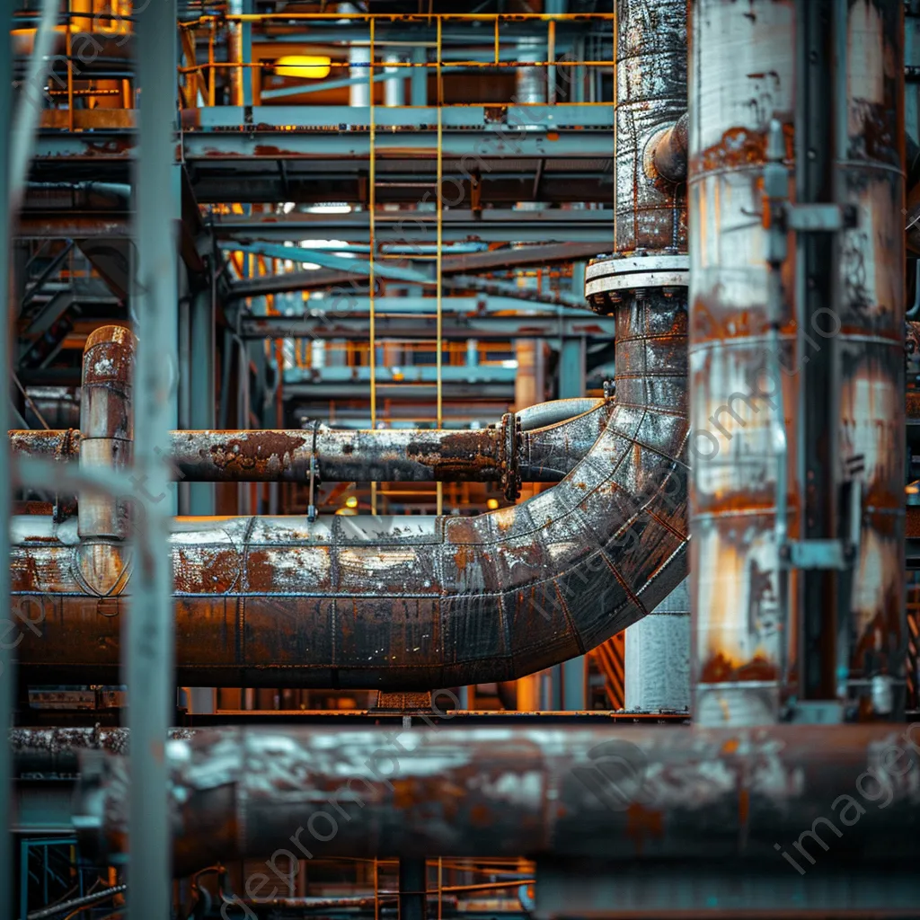 Close-up of intricate pipework at an oil refinery - Image 2