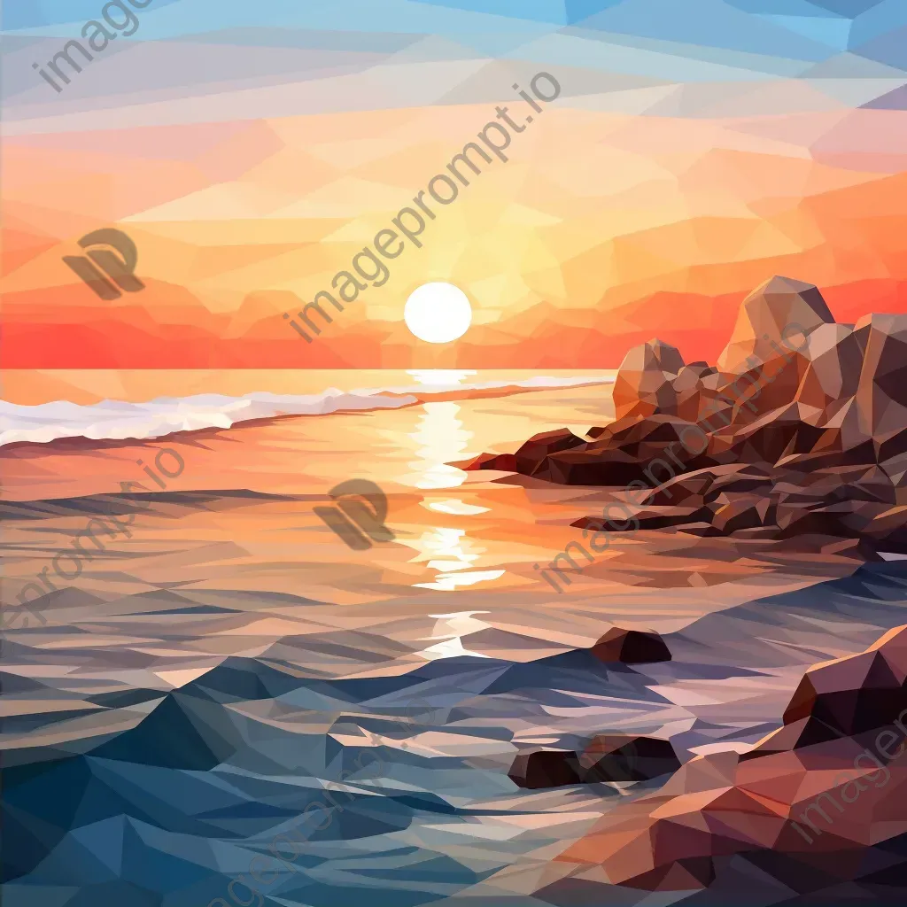 Low poly seaside sunrise with contrasting cool and warm colors - Image 2