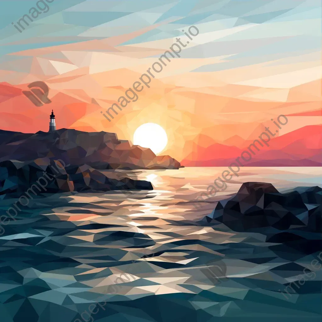 Low poly seaside sunrise with contrasting cool and warm colors - Image 3