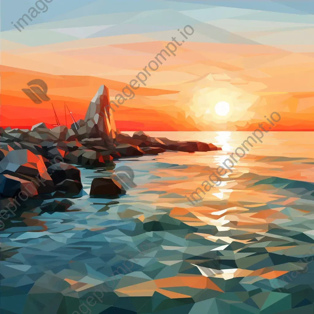 Low poly seaside sunrise with contrasting cool and warm colors - Image 4