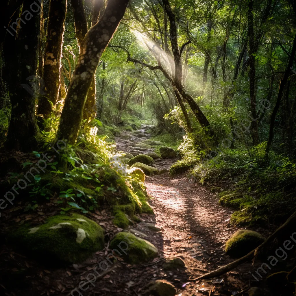 A trail in a sunny dense forest - Image 2