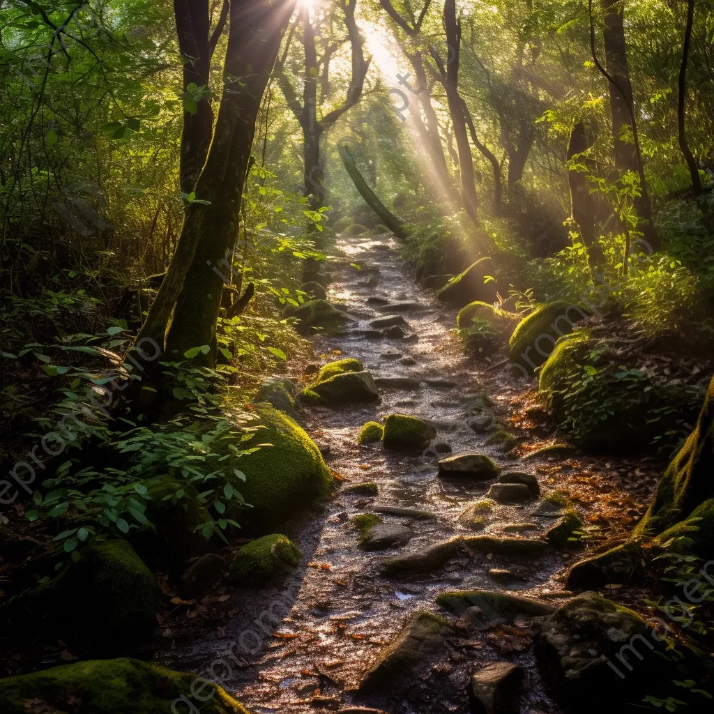 A trail in a sunny dense forest - Image 3