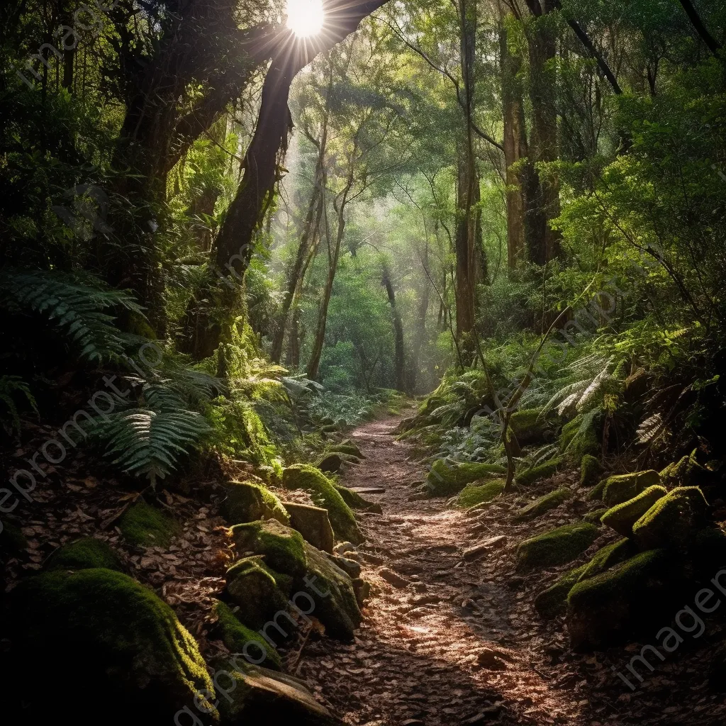 A trail in a sunny dense forest - Image 4