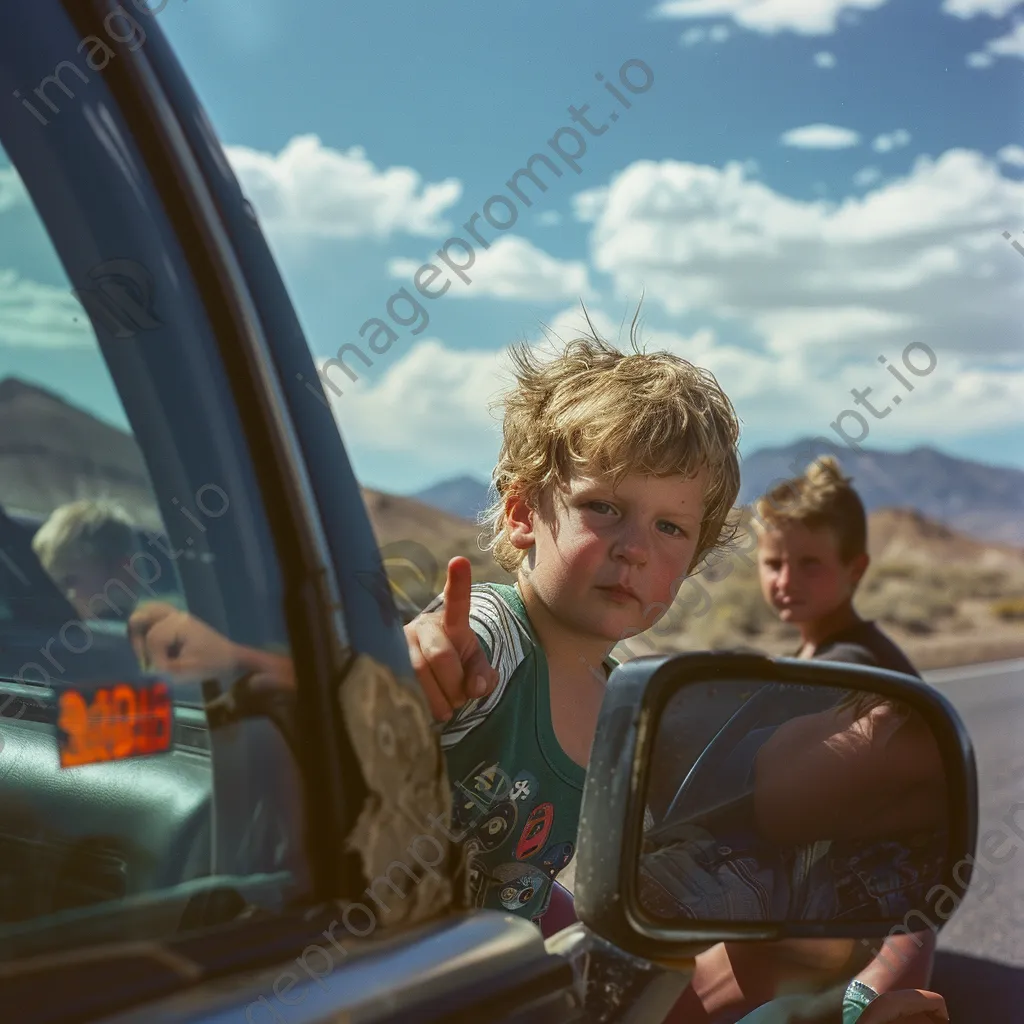 Family on a road trip with kids pointing out sights from the car. - Image 1