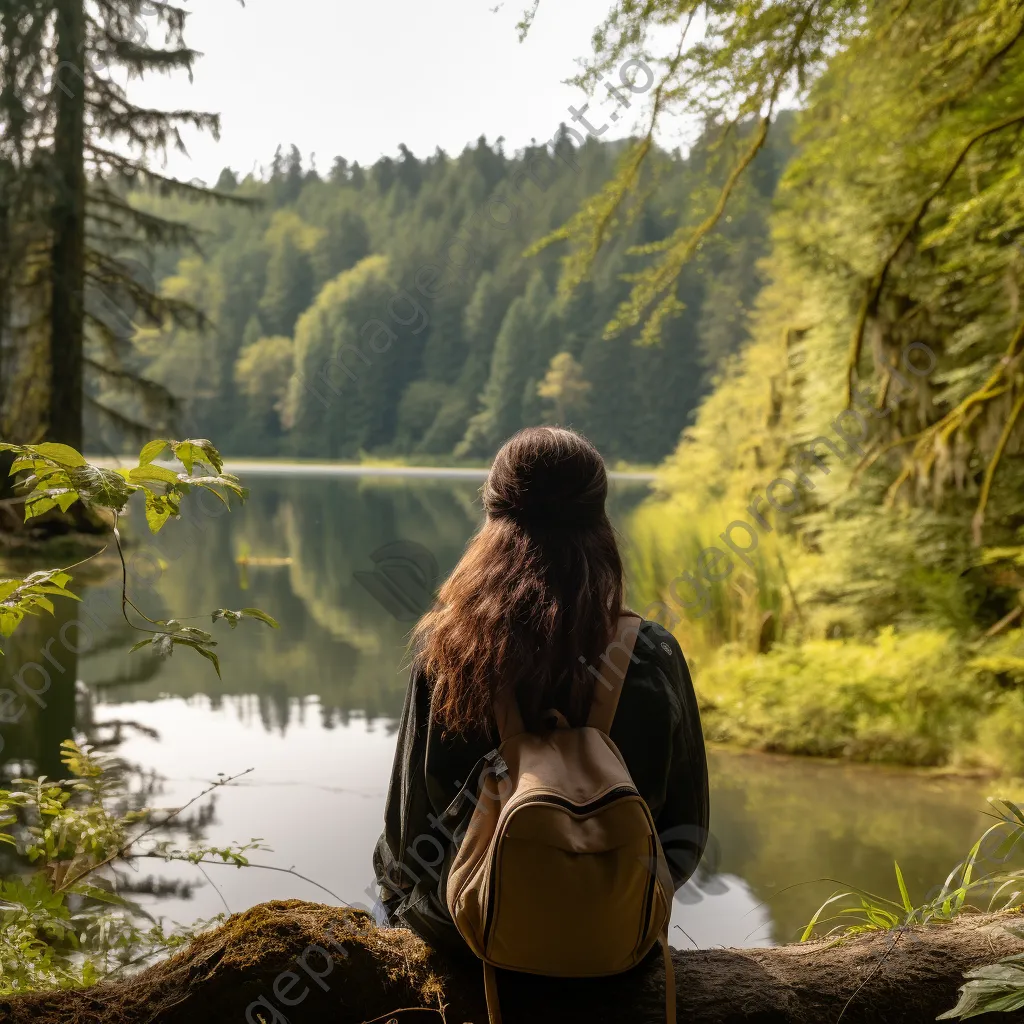 Woman walking in nature by a tranquil lake - Image 4