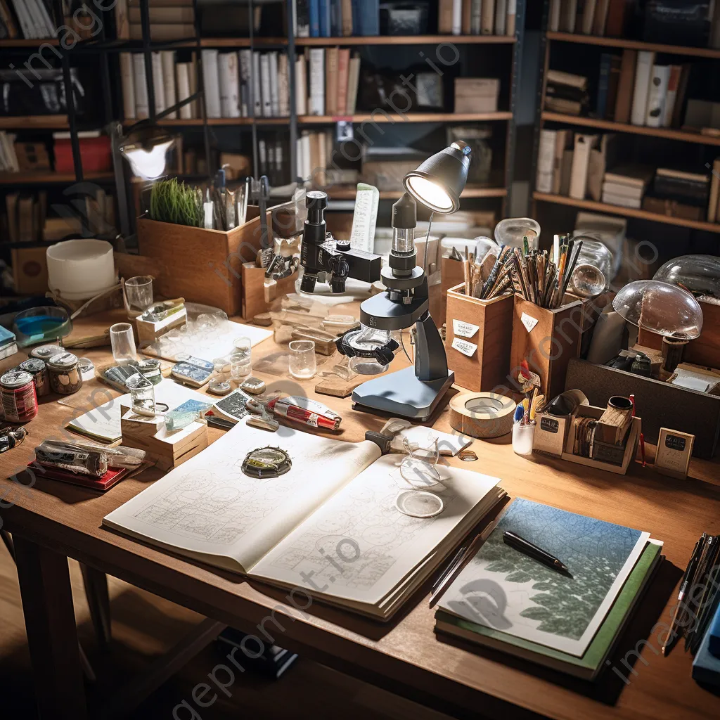 Overhead view of organized science materials on a lab table. - Image 2